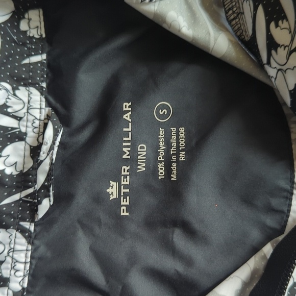 Peter Millar wind jacket  navy/ white floral qtr zip with bungee adjustment sz S - Picture 7 of 9